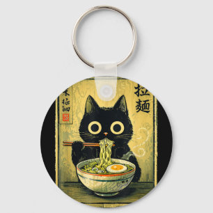 Chaveiro Gato de ramen Kawaii vintage japonês engraçado ret