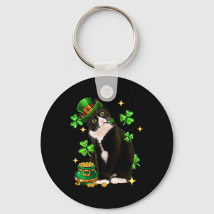 Chaveiro Gato de Shamrock Irlandês de Tuxedo Cute de Dia de