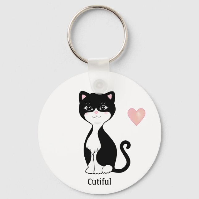 Chaveiro Gato de Tuxedo Fofo e Coração (Frente)