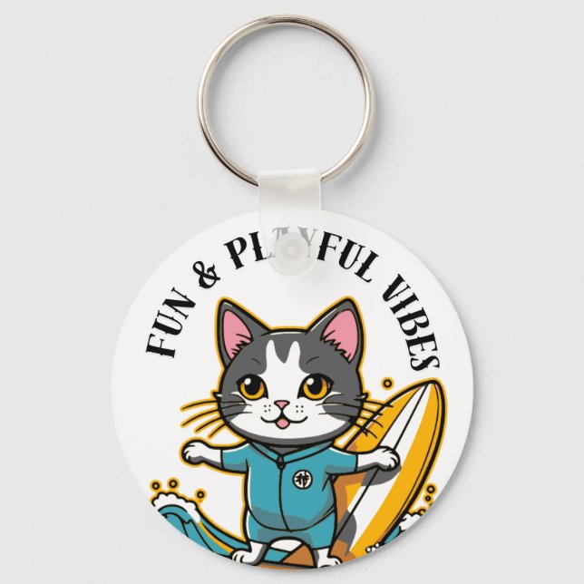 Chaveiro Gato Deslizante Diversão & Vibrações Alegres (Frente)