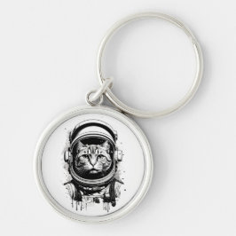 Chaveiro Gato do Astronauta Negro e Branco