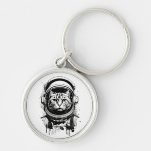 Chaveiro Gato do Astronauta Negro e Branco