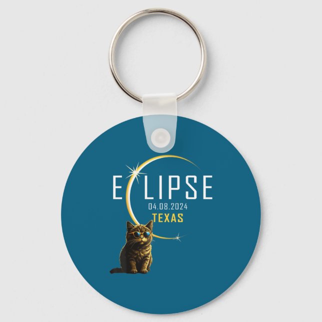 Chaveiro Gato do Eclipse Total Solar do Texas (Frente)