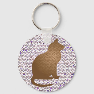 Chaveiro Gato do mosaico no branco roxo e no Brown