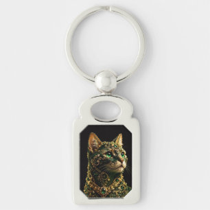 Chaveiro Gato Dourado Olhos Verdes Arte Elegante