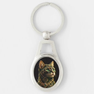 Chaveiro Gato Dourado Olhos Verdes Arte Elegante