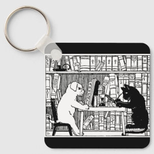 Chaveiro Gato e Cachorro Vintage Biblioteca Literária