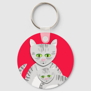 Chaveiro Gato e gatinho de prata da mãe do gato malhado