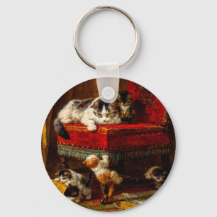 Chaveiro Gato e Gatinhos Brincando com Cadeira