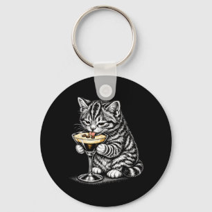 Chaveiro Gato Engraçado Café Cauda Tinta Preta Arte Gatinho