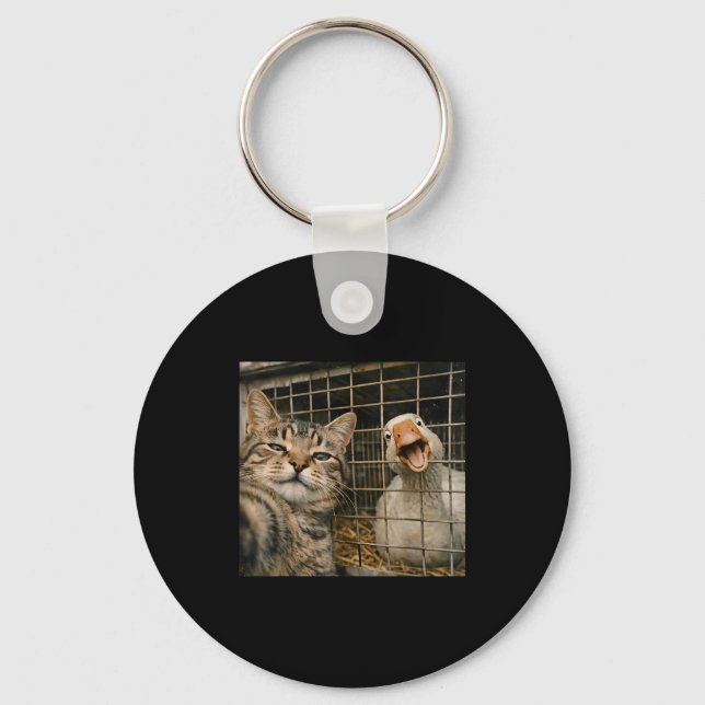 Chaveiro Gato engraçado e selfie de ganso amizade estranha  (Frente)