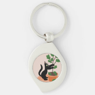 Chaveiro Gato engraçado Fig Tree Plantas em vaso Desenhado 
