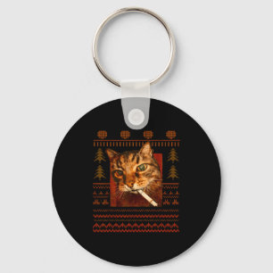 Chaveiro Gato Engraçado Fumando Meme Natal Feio Para Homens
