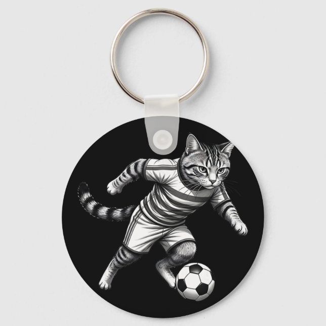 Chaveiro Gato Engraçado Jogando Futebol Para Jogadores e Am (Frente)
