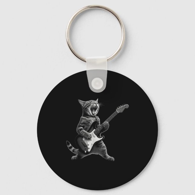 Chaveiro Gato Engraçado Tocando Guitarra Rock And Roll Home (Frente)