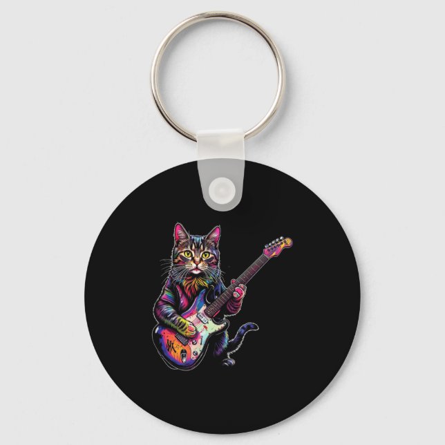 Chaveiro Gato Engraçado Tocando Guitarra Rock And Roll Pres (Frente)