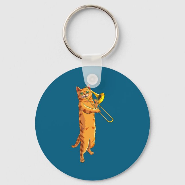 Chaveiro Gato Engraçado Tocando Trombone Presente Gatinho L (Frente)