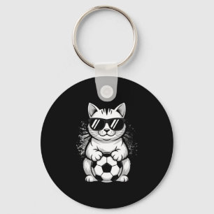 Chaveiro Gato engraçado usando óculos de sol jogando futebo