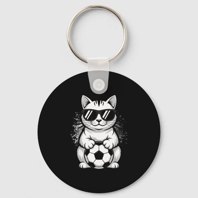 Chaveiro Gato engraçado usando óculos de sol jogando futebo (Frente)