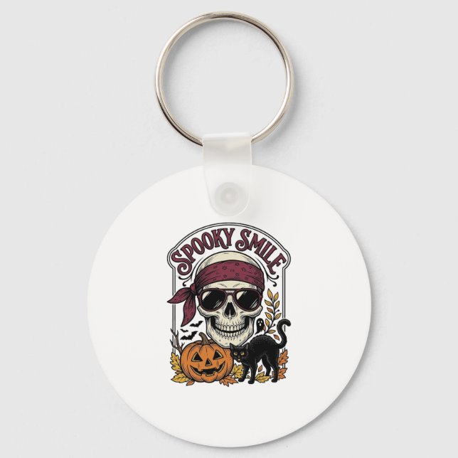 Chaveiro Gato Esqueleto de Halloween Gráfico de Abóbora Vin (Frente)
