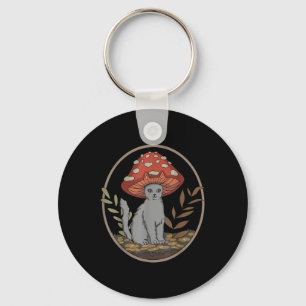 Chaveiro Gato Estético De Cottagecore Com Chapéu De Cogumel