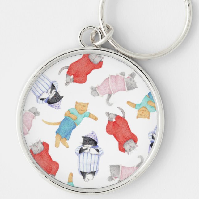 Chaveiro GATO ESTIRADO Pulseira Chave Premium Redonda (Frente)