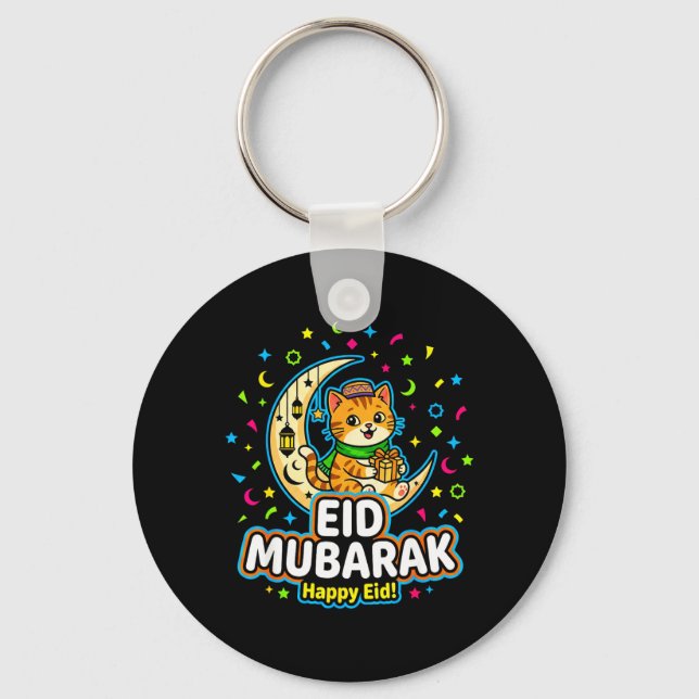 Chaveiro Gato Feliz Eid Mubarak para Crianças Muçulmanas Ei (Frente)
