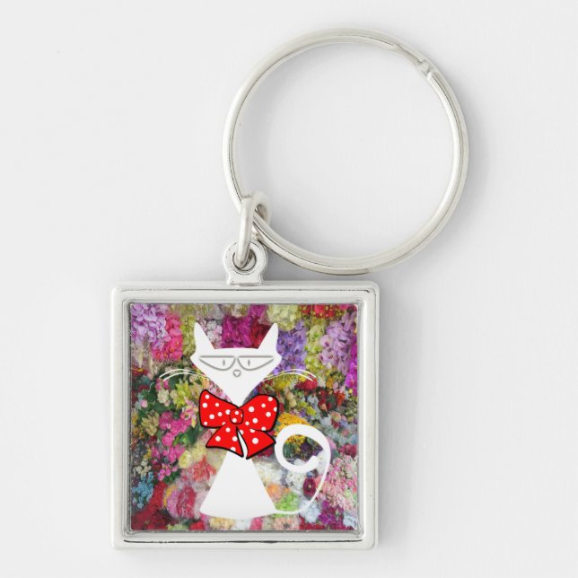 Chaveiro Gato Floral Red Arco Tie Key Chain! (Frente)