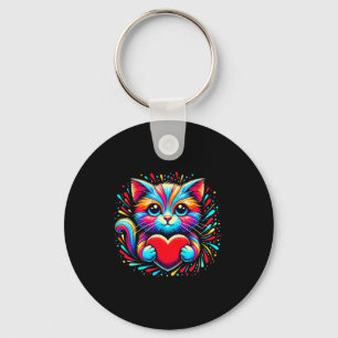 Chaveiro Gato Fofo Abraçando Coração de Valentino Kitty Amo