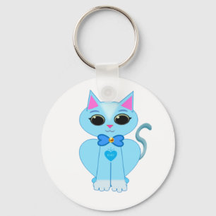 Chaveiro Gato fofo azul claro elegante