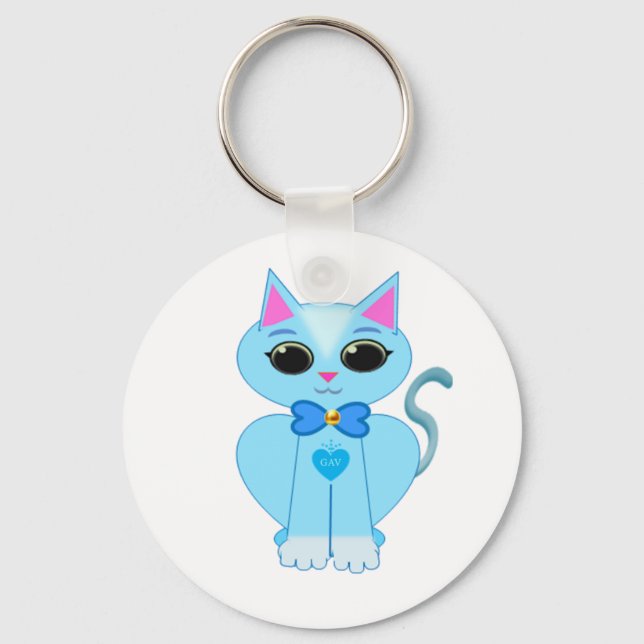 Chaveiro Gato fofo azul claro elegante (Frente)