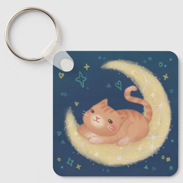 Chaveiro Gato Fofo na Lua (Frente)