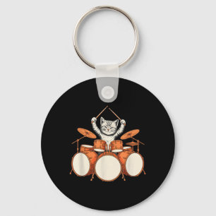 Chaveiro Gato Fofo Tocando Bateria Kit de Baterista Engraça