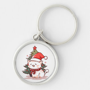 Chaveiro Gato fofo vestindo chapéu de Papai Noel perto da á