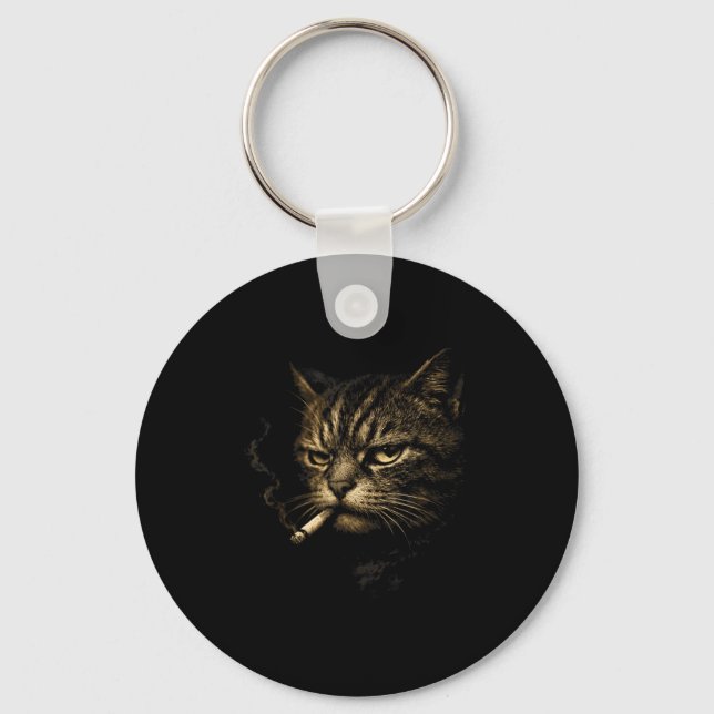 Chaveiro Gato fumando cigarro esboço retrô engraçado meme p (Frente)