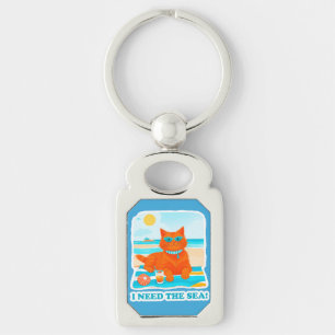 Chaveiro Gato Ginger na Praia Eu Preciso do Mar Verão