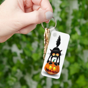 Chaveiro Gato Halloween Caricatura Assustada na Pumpkin