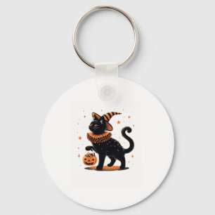 Chaveiro Gato Halloween Engraçado Estação Spooky Gato Bruxa