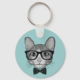 Chaveiro Gato Hipster com Gravata Borboleta de Bolinhas