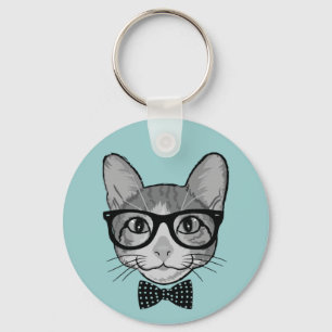 Chaveiro Gato Hipster com Gravata Borboleta de Bolinhas