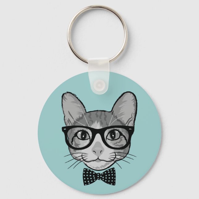 Chaveiro Gato Hipster com Gravata Borboleta de Bolinhas (Frente)