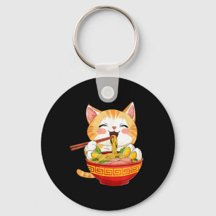 Chaveiro Gato japonês comendo macarrão ramen estilo anime k