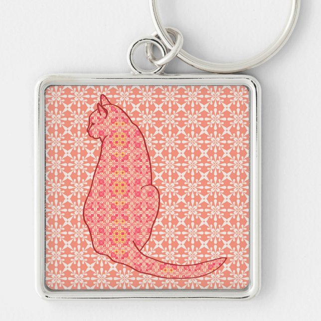 Chaveiro Gato Japonês - Coral Orange Batik (Frente)
