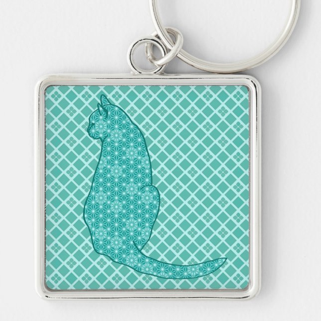 Chaveiro Gato Japonês - Turquoise Kimono Impressão (Frente)