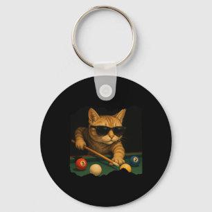 Chaveiro Gato Jogando Piscina Bilhar No Salão Legal Engraça