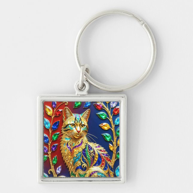 Chaveiro Gato Joia Real – Arte de Luxo Multicolor (Frente)