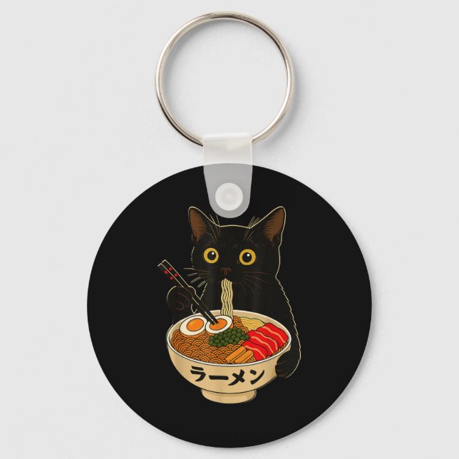 Chaveiro Gato Kawaii Comendo Macarrão Ramen Presente Divert (Frente)