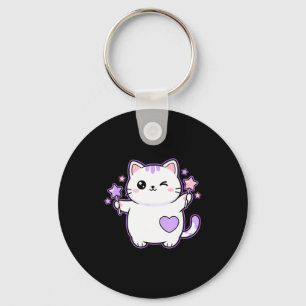 Chaveiro Gato Kawaii Piscando Varinha Mágica Estrela, Gato