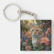 Gato laranja branco bonito em jardim floral