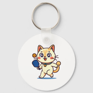 Chaveiro Gato laranja fofo jogando pickleball
